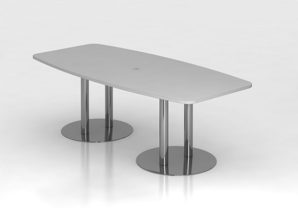 Tavolo da conferenza Hammerbacher base a colonna 220 cm, grigio/cromo, a forma di botte, VKT22S/5/C