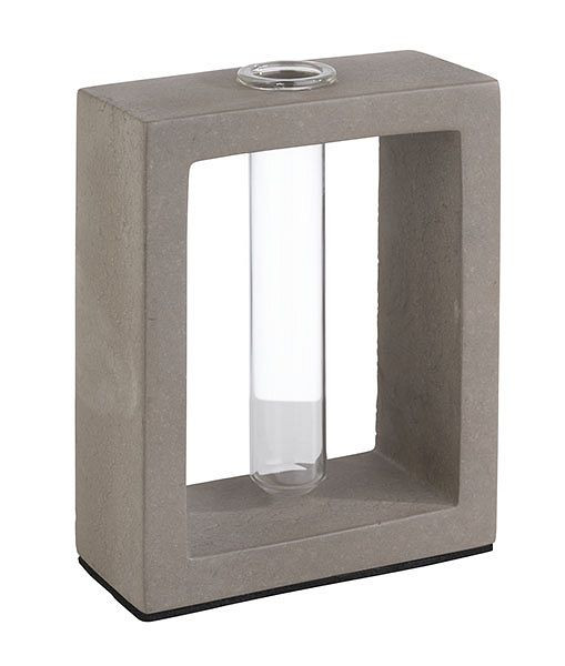 Vaso APS con inserto in vetro -ELEMENT-, 10 x 4,5 cm, altezza: 12,5 cm, cemento, vetro, contenuto: 25 ml, con fondo adatto ai mobili, 04010