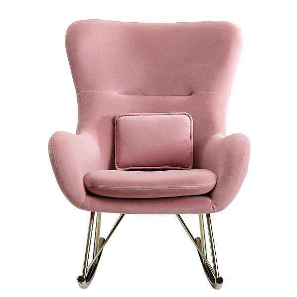 Wohnling sedia a dondolo velluto / metallo rosa 74x101x89 cm con gambe dorate, WL6.202