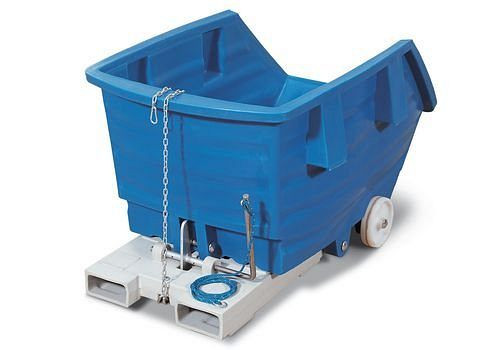 Contenitore ribaltabile DENIOS in polietilene (PE), con ruote e tasche portaforche, volume 1000 litri, blu, 181-692