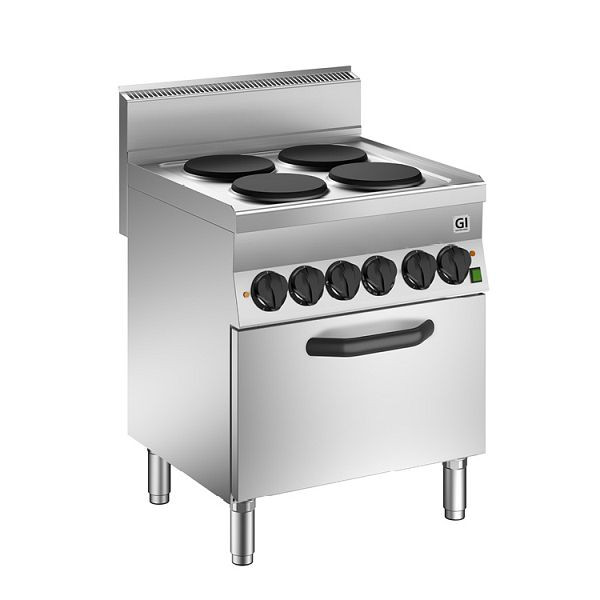 Cucina Gastro-Inox 650 &quot;High Performance&quot; con 4 fuochi e forno ad aria calda, 70cm, modello da appoggio, 1240 W, 160.021