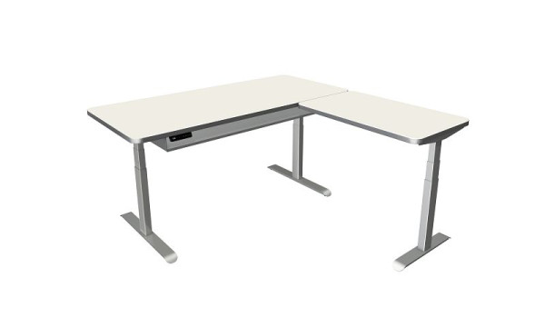 Tavolino Kerkmann in piedi/seduto Move 4 Premium, L 1800 x P 800 mm, con elemento aggiuntivo 1000 x 600 mm, regolabile elettricamente in altezza da 620 a 1270 mm, bianco, 10320910