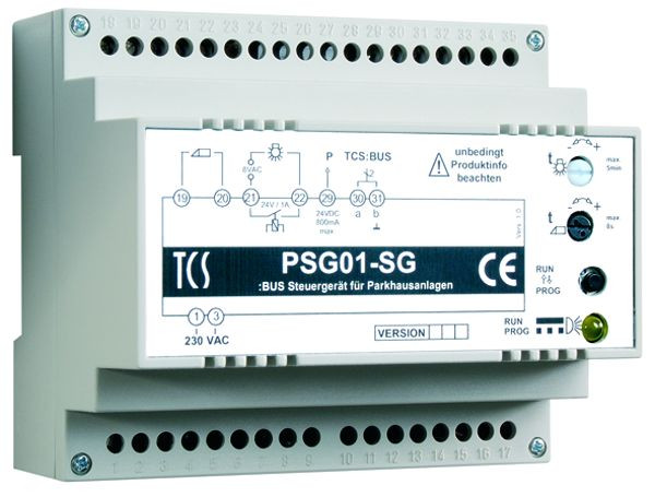 Dispositivo di alimentazione e controllo del sistema di controllo porta TCS PSG01 per impianti grandi e speciali con cavi lunghi, guida DIN 6 TE, PSG01-SG