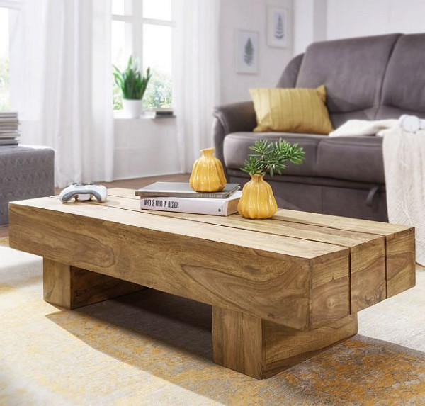 Tavolino Wohnling SIRA in legno massello di acacia design largo 120 cm, stile country marrone scuro, WL1.439