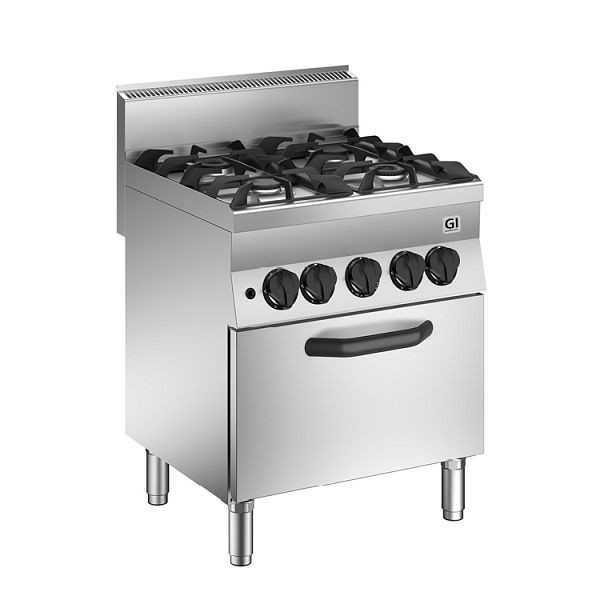 Cucina a gas Gastro-Inox 650 &quot;High Performance&quot; con 4 fuochi e forno a gas, 70cm, modello da appoggio, bruciatore: 2x 3.5kW + 2x 6kW, 160.005