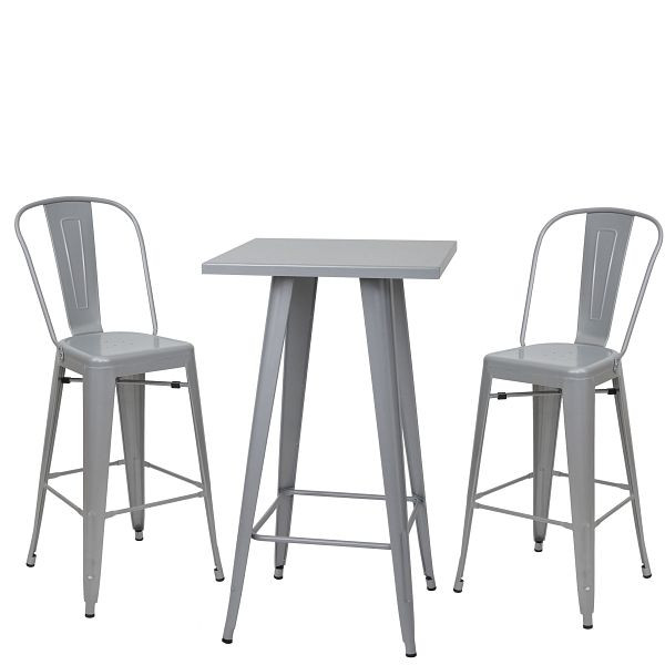 Mendler Set tavolo alto + 2x sgabelli da bar HWC-A73, sgabello da bar tavolo da bar, design industriale in metallo, grigio, 57908+59868+59868