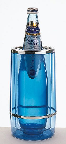 Raffreddatore per bottiglie APS, Ø esterno 12 cm, altezza: 23 cm, PS, blu-trasparente, Ø interno 10 cm, doppia parete, bordo/anello cromato, 36034