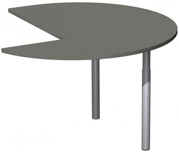 Tavolo aggiuntivo geramöbel tre quarti di cerchio sinistro con piedini di supporto, regolabile in altezza, 1200x1200x680-820, grafite/argento, N-647011-GS
