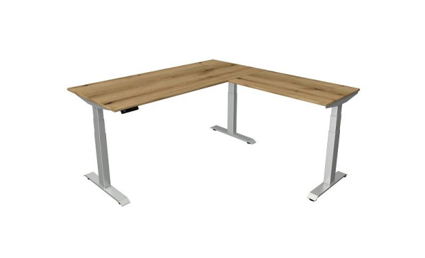 Tavolo seduto/in piedi Kerkmann L 1800 x P 800 mm con elemento aggiuntivo 1000 x 600 mm, regolabile elettricamente in altezza da 640-1290 mm, rovere, 10043155