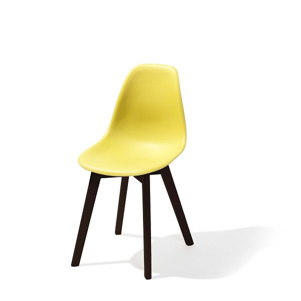 VEBA Sedia impilabile Keeve gialla senza braccioli, struttura in legno di betulla scuro e seduta in plastica, 47 x 53 x 83 cm (LxPxA), 505FD01SY