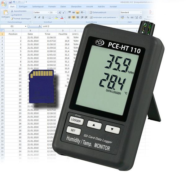 Registratore dati di temperatura/umidità PCE Instruments, PCE-HT110