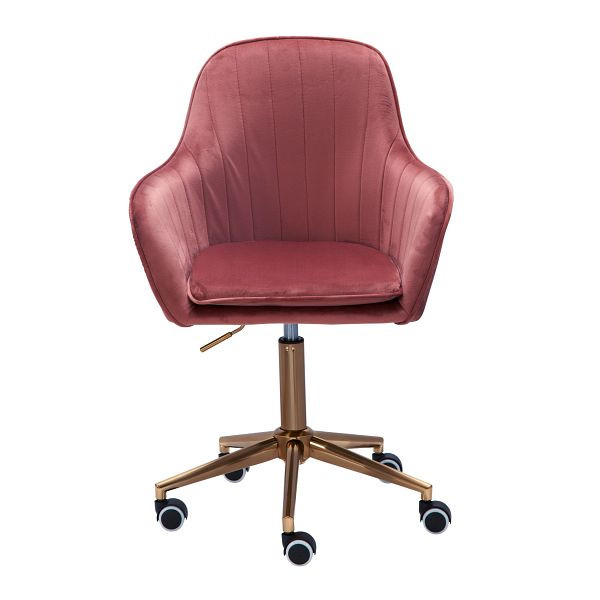 Sedia da scrivania Amstyle rosa velluto, con schienale, regolabile in altezza fino a 120 kg, con ruote, girevole, SPM1.431