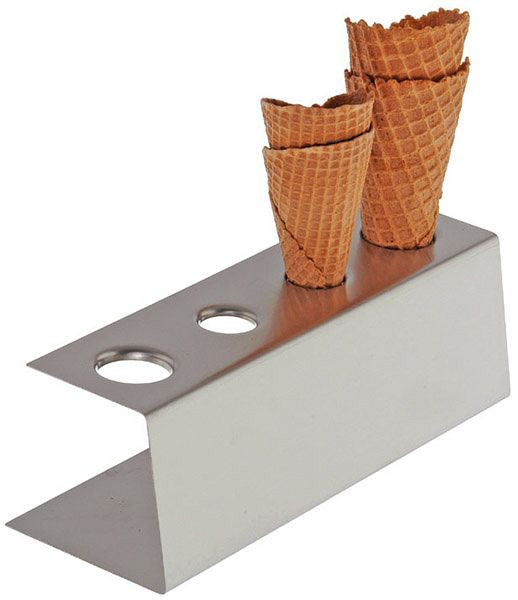 Supporto per coni gelato APS, 9,5 x 27,5 cm, altezza: 9 cm, acciaio inossidabile, lucidato opaco, con 4 fori, 2x Ø 31 mm, 2x Ø 26 mm, 11881
