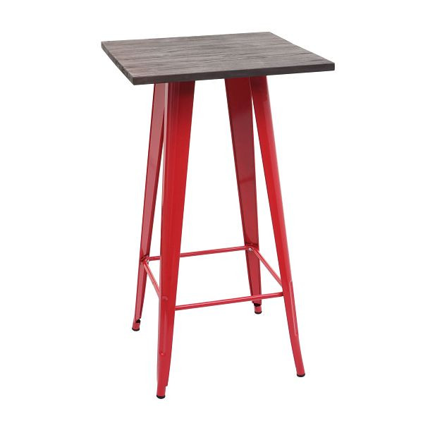 Tavolo da bar Mendler HWC-A73 compreso piano in legno, tavolo da bar da bistrot, design industriale in metallo 107x60x60cm, rosso, 70403