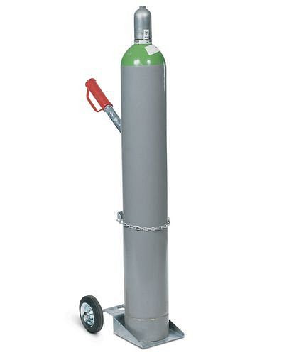 Carrello per bombole in acciaio DENIOS GFR-1, per 1 bombola di gas (Ø 250 mm), pneumatici in gomma piena, 115-205
