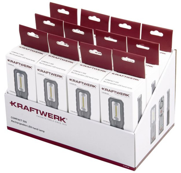 Lampada portatile a LED Kraftwerk COMPACT 500, display ricaricabile 12 parti, 701.000.100
