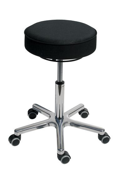Sgabello Lotz, seduta in similpelle nera, altezza seduta 540-720mm, base in alluminio, rotelle, 3861.1-10