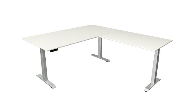 Tavolo per sedersi/in piedi Kerkmann L 2000 x P 1000 mm con elemento aggiuntivo 1200 x 800 mm, regolabile elettricamente in altezza da 640-1290 mm, bianco, 10043310