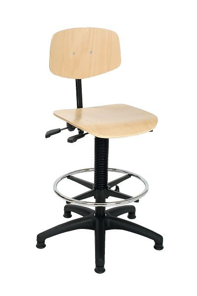 Sedia da lavoro Lotz "Comfort Series" sedile e schienale in faggio, altezza seduta 495-680 mm, anello poggiapiedi incluso, 8535.02