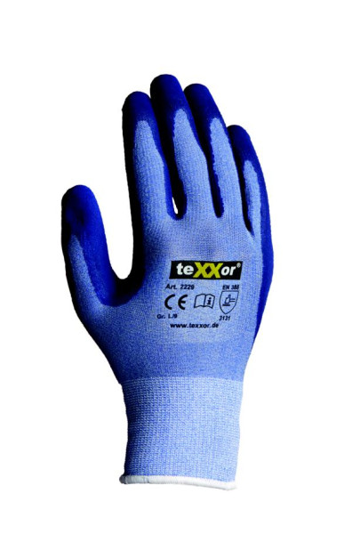 teXXor guanti in maglia di poliestere LATEX, taglia: 10, colore: azzurro screziato/blu medio, confezione: 144 paia, 2229-10