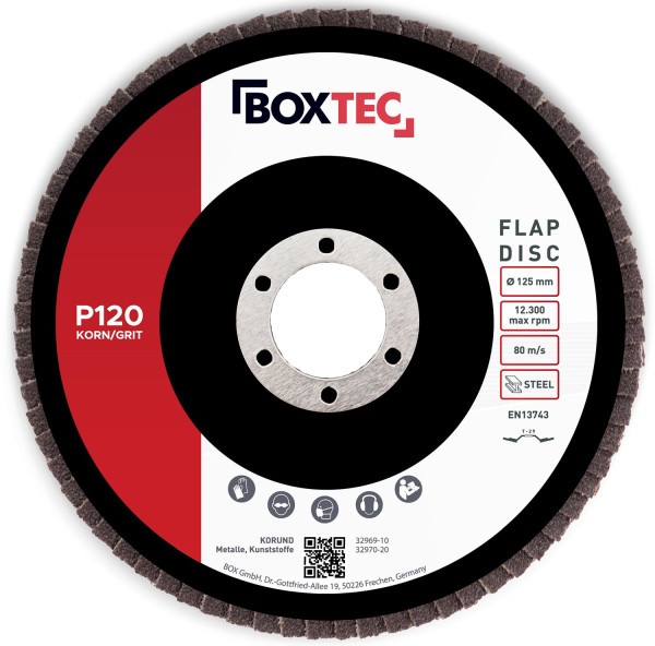 Dischi seghettati BOXTEC MARRONE 125mm dischi lamellari dischi abrasivi per metallo e legno confezione da 10 P120, 32969