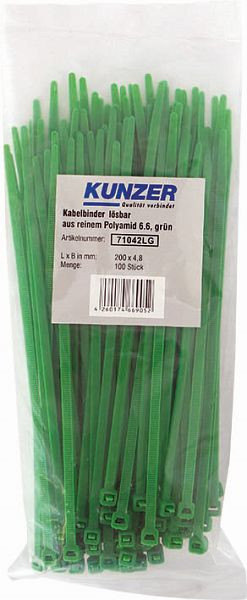 Fascette fermacavo Kunzer 200 x 4,8 verde (100 pezzi) rimovibili, 71042LG