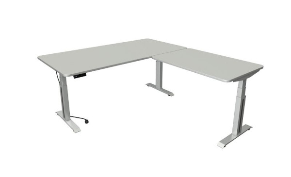 Tavolo da seduta/in piedi Kerkmann Move Professional, L 2000xP 1000 mm, base argento con elemento aggiuntivo 1200x800 mm, regolabile elettricamente 640-1290 mm, grigio chiaro, 10013311