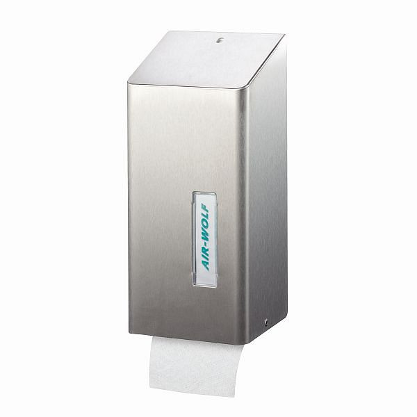 Distributore di carta igienica Air Wolf per fogli singoli, serie Omega, A x L x P: 300 x 143 x 116 mm, acciaio inossidabile rivestito, 29-030