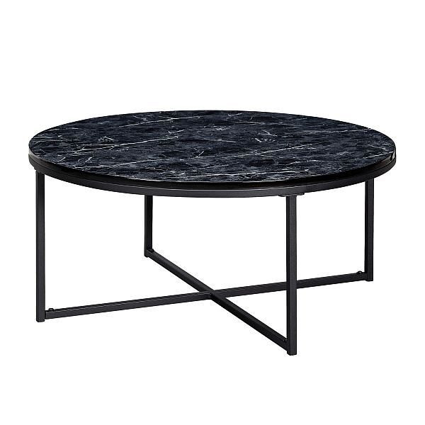 Tavolino Wohnling 80x36x80 cm con aspetto marmo nero, con struttura in metallo, WL6.247