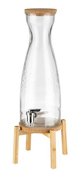 Distributore di bevande APS -FRESH WOOD-, 23 x 23 cm, altezza: 56,5 cm, contenitore in vetro, rubinetto in acciaio inossidabile, coperchio in sughero, 10430