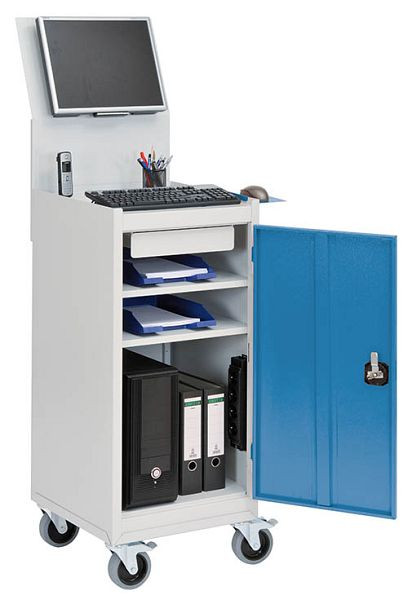 Carrello portacomputer Bedrunka+Hirth 105-1 mobile, 1 porta a battente, 1 cassetto, 2 ripiani, 1 supporto per monitor, 500 x 500 x 1725 mm, 04.105.MC125A
