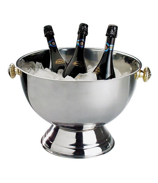 Raffreddatore per champagne APS, Ø 42 cm, altezza: 28 cm, 20 litri, acciaio inossidabile, interno opaco, esterno lucidato, con maniglie placcate oro, 36047