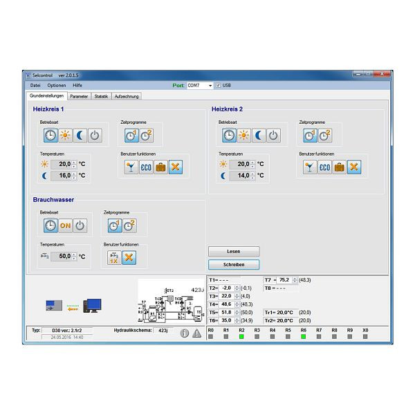 Solarbayer D30 Control, software per le impostazioni del controller, 520201500