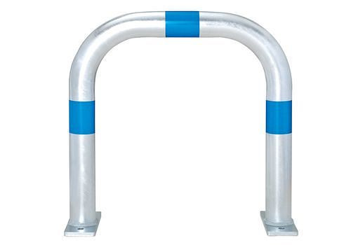 DENIOS staffa di protezione antiurto colonnina di ricarica, zincata, L 500 mm, anelli blu, per tasselli, 280-388